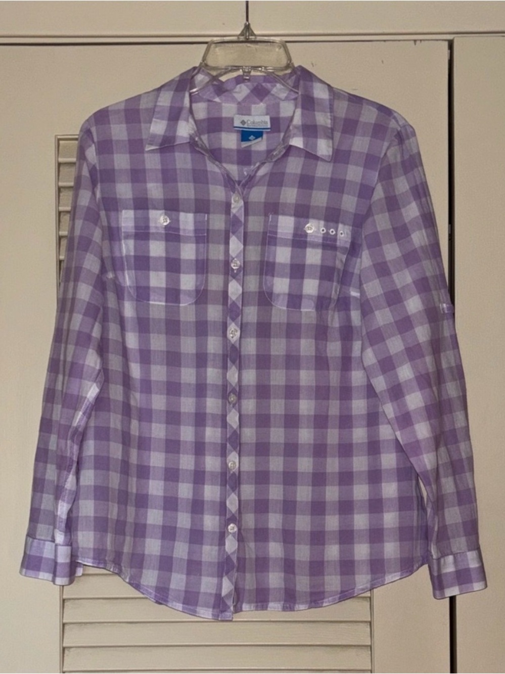 Columbia Purple and White Gingham Button-Front Shirt